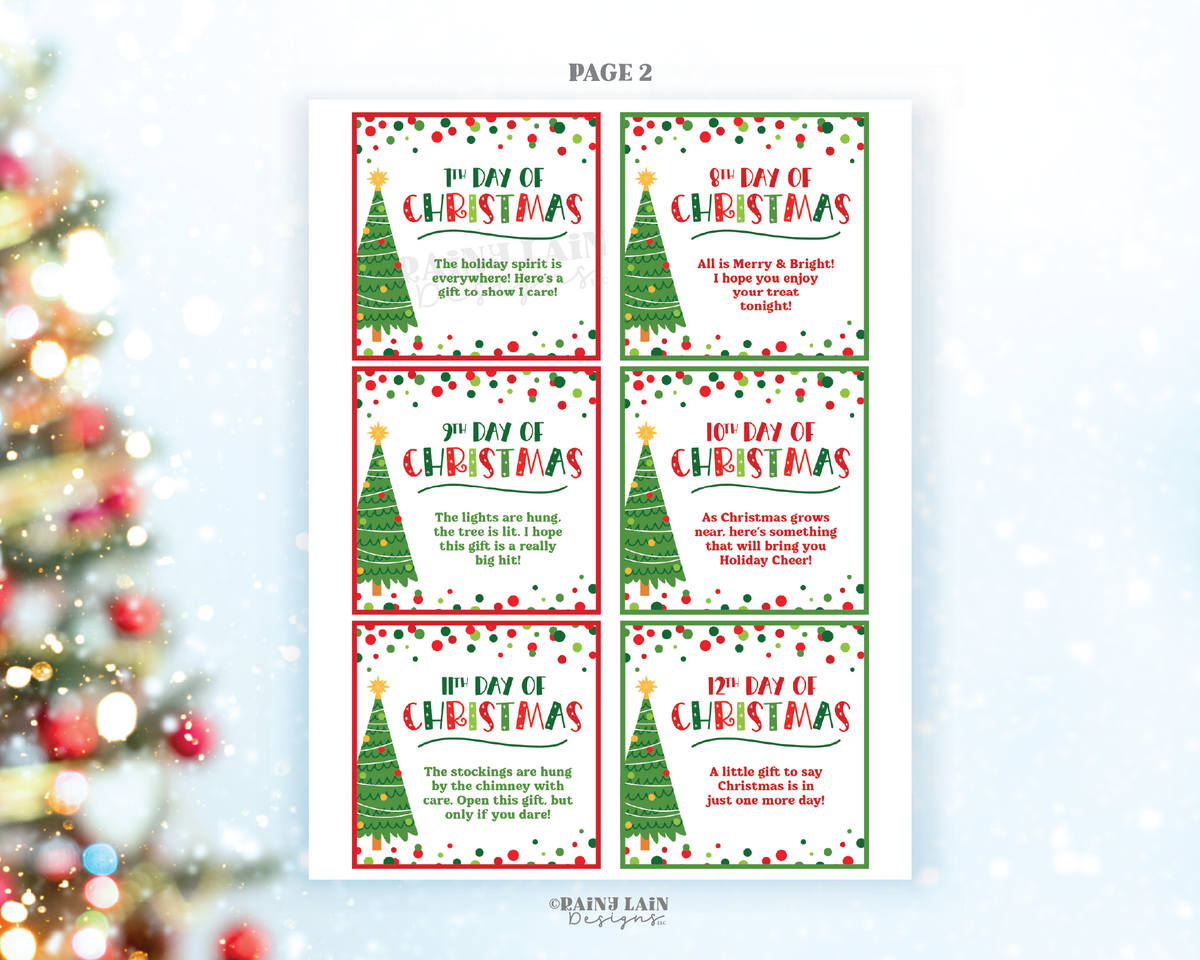 12 Days of Christmas Gift Tags Set, Editable and Printable – Rainy Lain ...