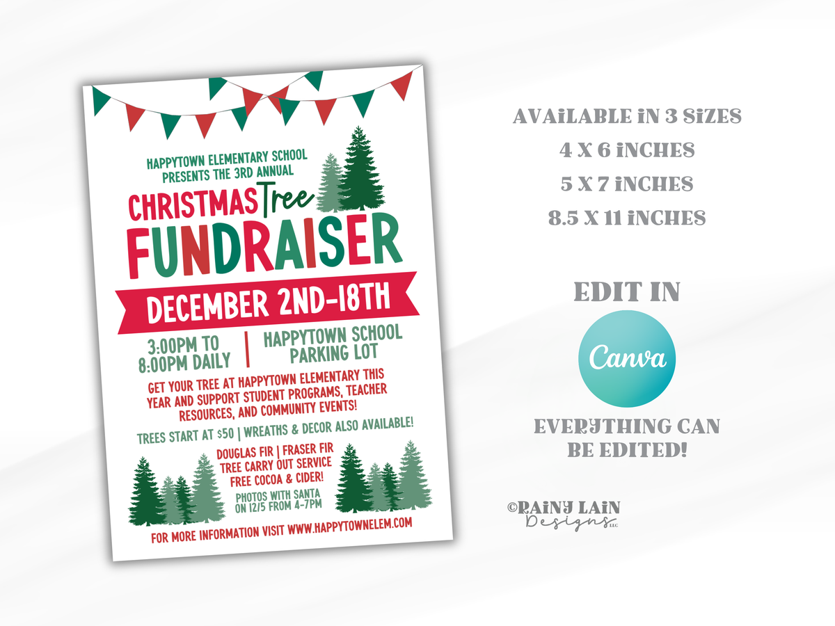 Christmas Tree Flyer, Holiday Fundraiser Sale, Canva Template, Editabl ...
