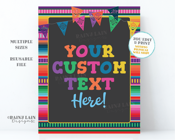 Fiesta Sign Editable Serape Welcome Ideas Custom Decoration Printable Banner Birthday Shower Graduation Fiesta Theme Poster Chalk Black