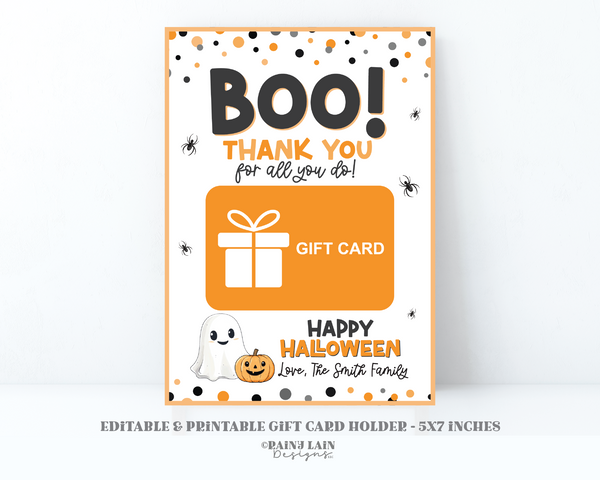Editable Halloween Gift Card Holder Printable Teacher Appreciation Gift, Fall Harvest GiftCard Holder, Treat, PTO PTA, Instant Download