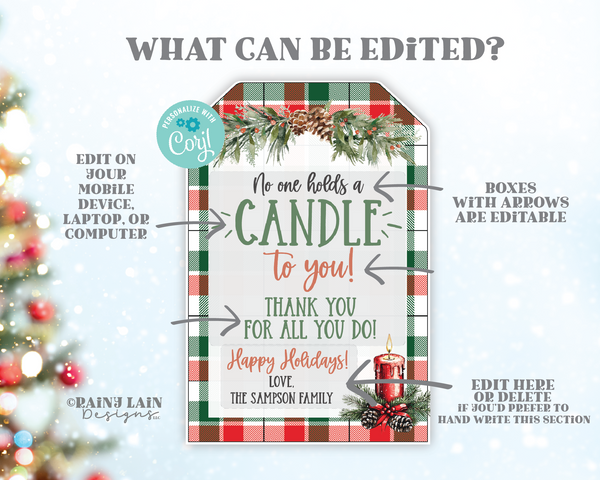 Editable No one Holds a Candle To You Tag, Printable Christmas Gift, Holiday Appreciation Thank You, Employee Staff, School, Teacher, PTO