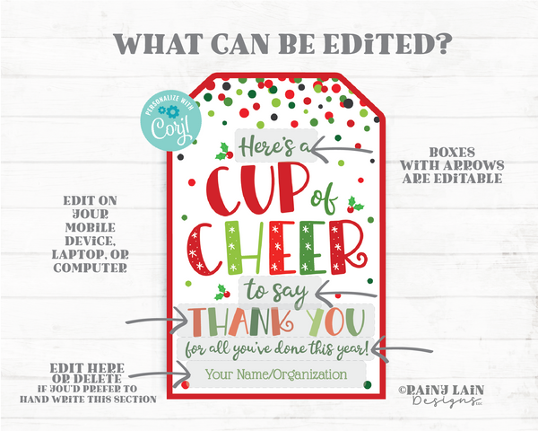 Cup of Cheer Thank You You've Done This Year Tag Christmas Holiday Gift Appreciation Employee Company Staff Teacher Coffee Mug Tea Drink
