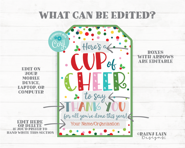 Cup of Cheer Holiday Gift Tag Christmas Thank You You've Done This Year Appreciation Employee Company Staff Teacher Coffee Mug Tea Drink