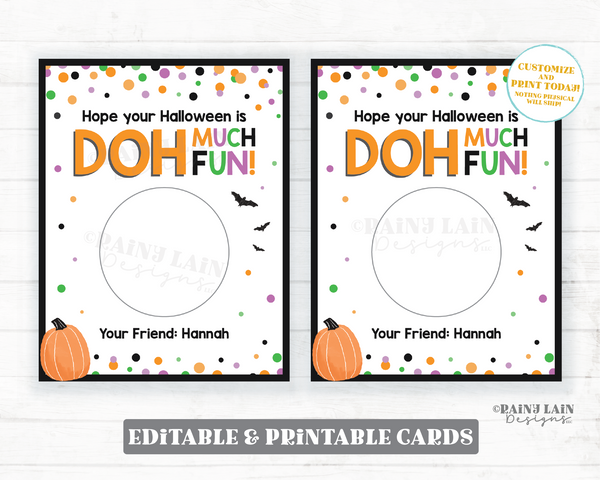 Halloween Doh Much Fun Card Play dough Halloween Gift Doh Student From Teacher Favor Playdough Editable Classmate Classroom Preschool