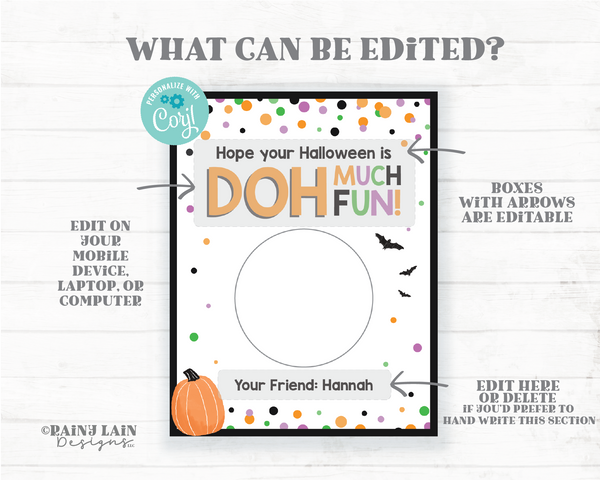 Halloween Doh Much Fun Card Play dough Halloween Gift Doh Student From Teacher Favor Playdough Editable Classmate Classroom Preschool
