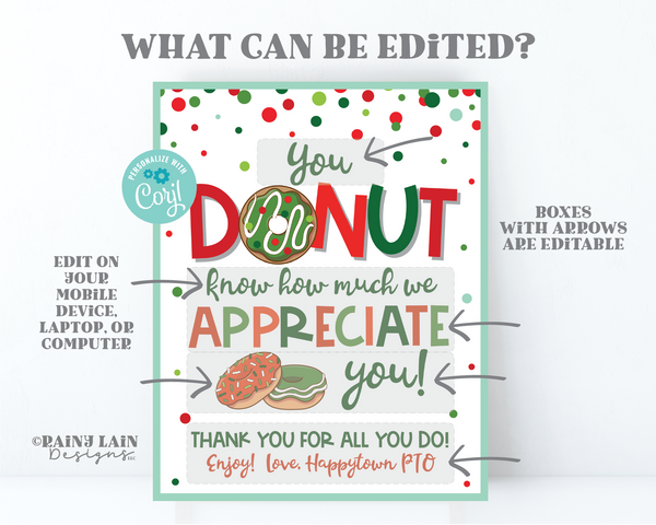Christmas You Donut Know How Much We Appreciate You Sign, Teacher's Lounge, Staff Room, Holiday Appreciation, Employee, School PTO PTA