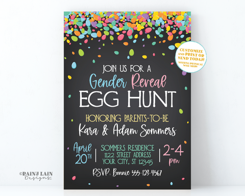Easter Gender Reveal Invitation, Gender Reveal Egg Hunt Invite, A sweet little bunny is on the way, He or She Easter Egg Hunt Gender Reveal
