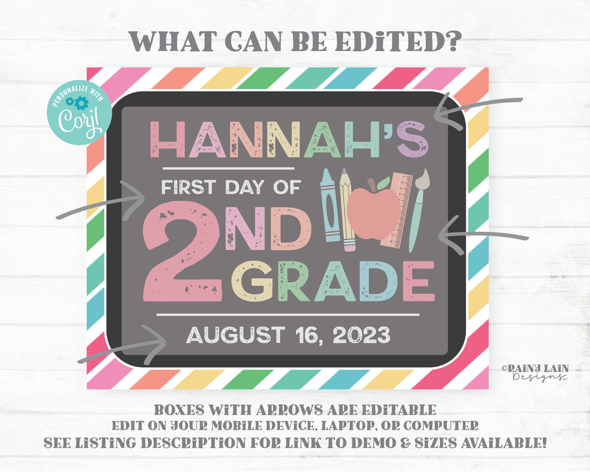 First Day of School Chalkboard Sign Editable Back to School Sign Templ ...