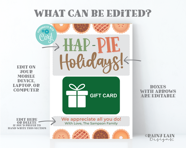 Hap-PIE Holidays Pie Gift Card Holder Christmas Giftcard Holder From Group Office School Employee Realtor Company Staff Teacher PTO PTA