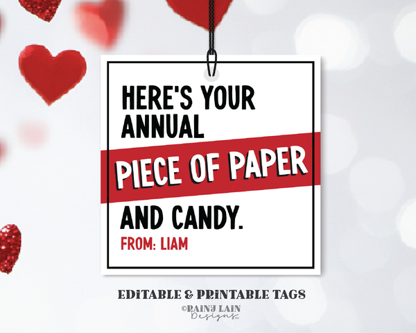 Tween Valentine, Annual Piece of Paper and Candy, Editable Valentine, Easy Boy Valentine's, Boy Valentine Class, Easy Tween Valentine