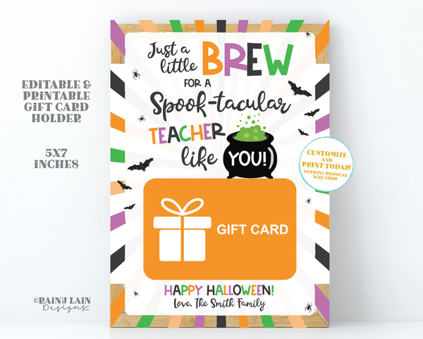 Editable Halloween Gift Card Holder Printable Teacher Coffee, Fall Harvest GiftCard Holder, Party Favor Treat, PTO PTA, Instant Download