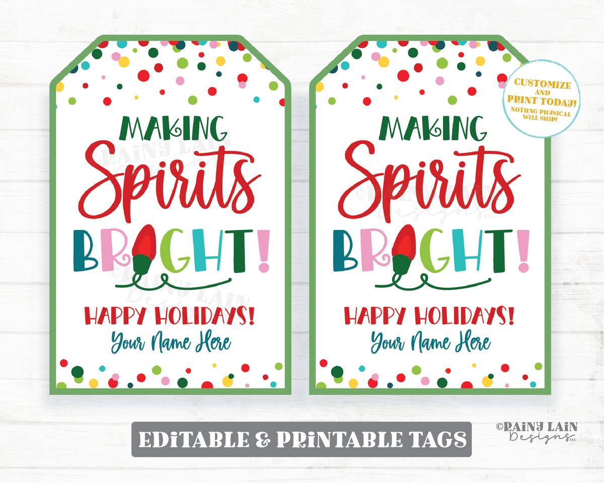Making Spirits Bright Tag Holiday Christmas Drink Spirits Gift Tag Coc – Rainy Lain Designs LLC