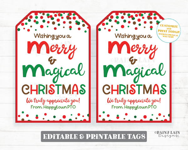 Merry and Magical Christmas Ms Gift Tag Holiday & Chocolate Teacher Employee Appreciation Staff Candy PTO School Treat Candies