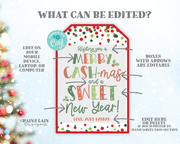 Editable Christmas Gift Tag, Merry Cashmas and Sweet New Year, Holiday Treat, Printable Teenager Gift Tag, Fun gift tag, Cute Funny
