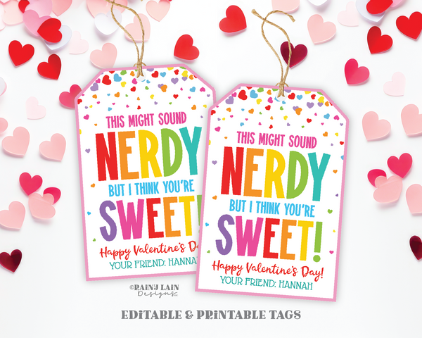 Cute Nerdy Valentine Tag, Editable Valentine, Nerd Valentines Day Gift, Non-Candy, Candy Valentine Tag Downloadable, Preschool, Easy Class