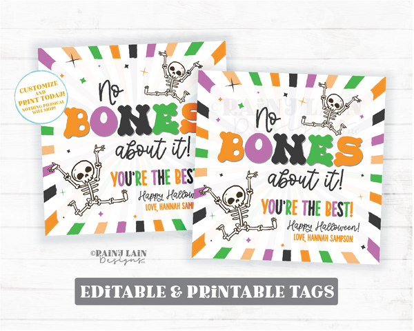 No Bones About It Halloween Tag, Editable Thank You Printable Teacher Appreciation Employee Staff Recognition Gift Skeleton Digital Download