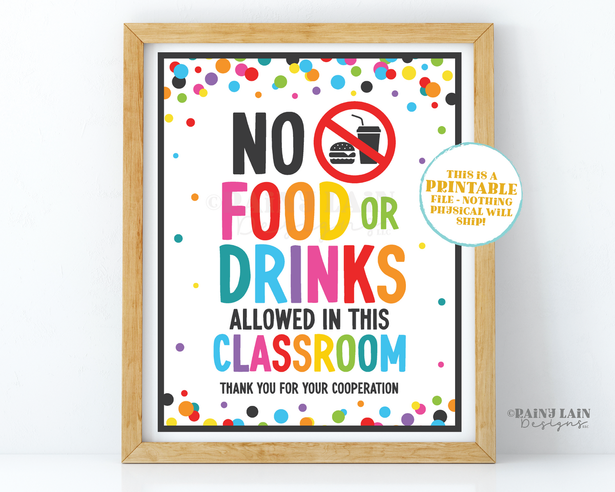 No Food or Drinks Classroom Sign, Cell Free Zone Poster, Teacher Rules – Rainy Lain Designs LLC no-food-or-drinks-classroom-sign-cell-free-zone-poster-teacher-rules-rainy-lain-designs-llc
