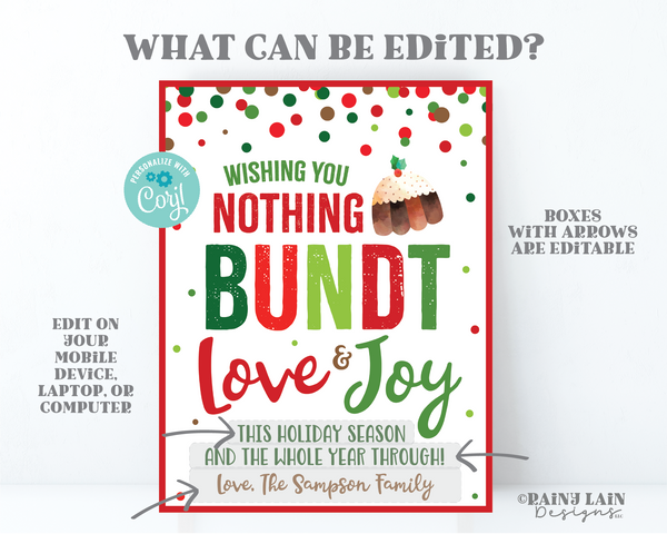 Bundt Cake Sign Christmas Nothing Bundt Joy and Love Holiday Gift Appreciation Favor Homemade Employee Staff Room Teacher Lounge Thank you