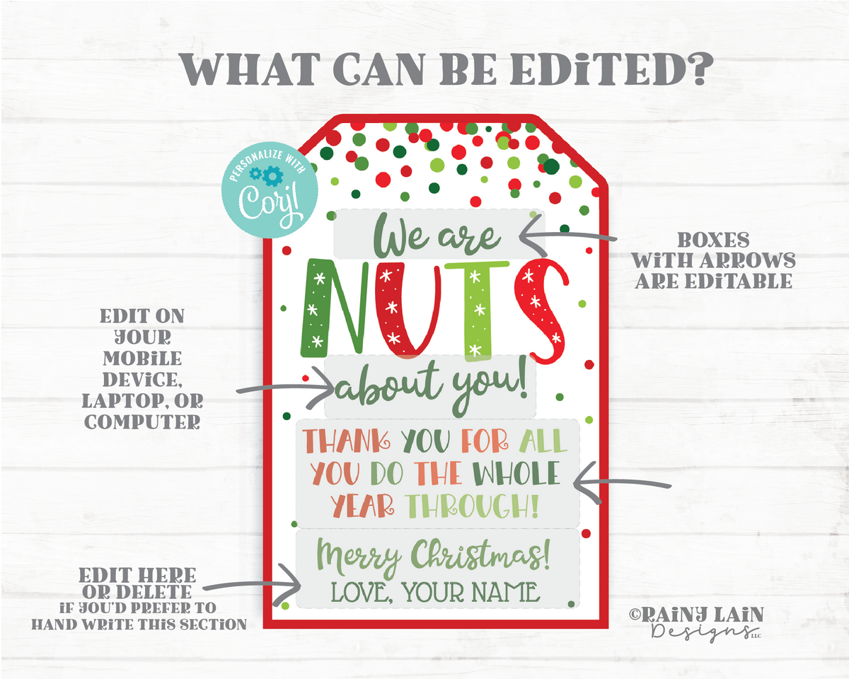 We are Nuts about you Christmas Tag Holiday Nutcracker Gift Teacher St ...