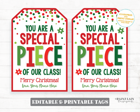 You're a Special Piece of our Class Tag Christmas Building Block Puzzle Classmate Gift Favor Preschool From Teacher to Student Holiday Team