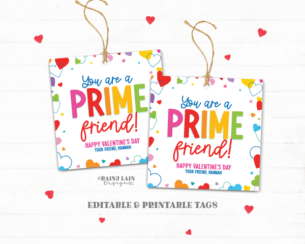Prime Friend Valentine Tag, Classroom Exchange, Non-Candy Valentine, Printable Hydration Valentine, Middle School, Tween Valentine