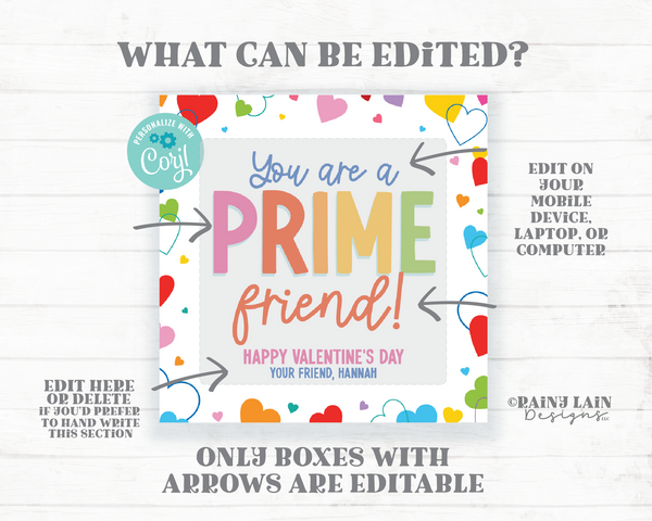 Prime Friend Valentine Tag, Classroom Exchange, Non-Candy Valentine, Printable Hydration Valentine, Middle School, Tween Valentine