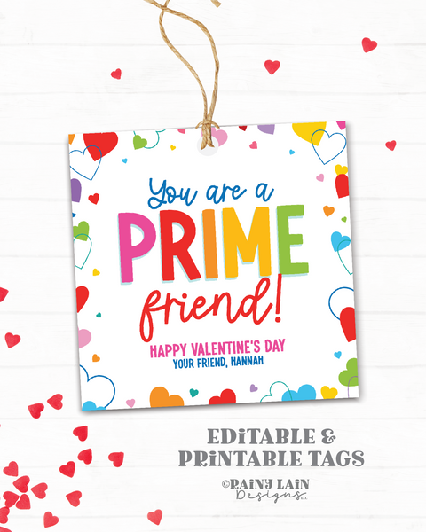 Prime Friend Valentine Tag, Classroom Exchange, Non-Candy Valentine, Printable Hydration Valentine, Middle School, Tween Valentine