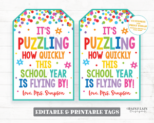 Puzzle Gift Tag, Puzzling How Fast School Year Went By, Built Building Blocks, Summer End of School Year Classroom From Teacher to Student