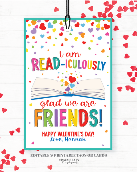 Bookmark Valentine, Printable Valentine's Day Tag, Read-iculously, Reading Valentine Card, Book, Classroom, Exchange, Classmate, Non-Candy
