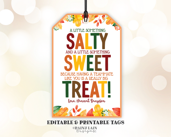 Salty Sweet Treat Tag, Fall Appreciation Gift, Thanksgiving Something Salty and Sweet, Autumn, Teammate, Teacher, Staff PTO School Team