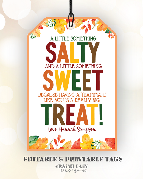 Salty Sweet Treat Tag, Fall Appreciation Gift, Thanksgiving Something Salty and Sweet, Autumn, Teammate, Teacher, Staff PTO School Team