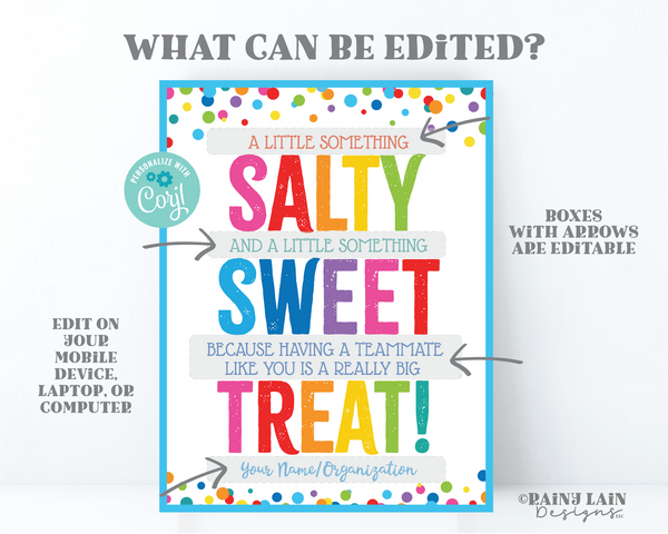 Salty Sweet Treat Sign, Something Salty and Sweet Teacher Like you is a Treat, Appreciation, Teammate Employee Staff Room, Lounge PTO School