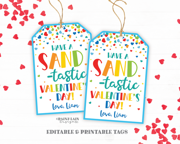 Sand Valentine, Sand-tastic Valentine's Day, Play Sand Gift Tag, Classroom, Kids Printable, Non-Candy, Editable, Digital Download