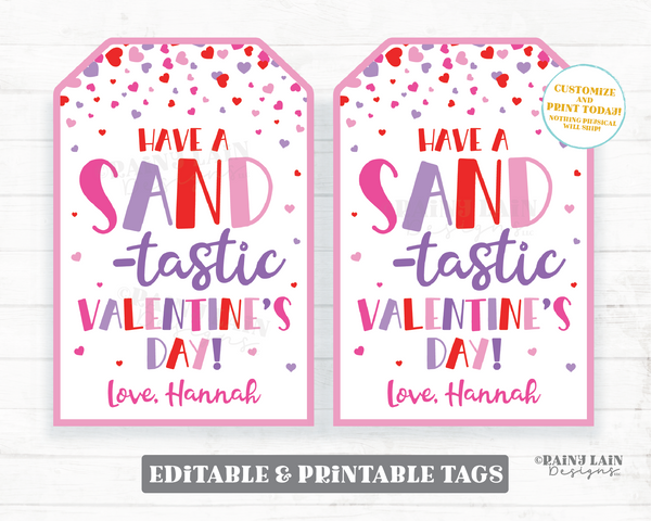 Sand-tastic Valentine's Day, Play Sand Valentine, Editable Gift Tag, Classroom, Kids Printable, Non-Candy, Digital Download
