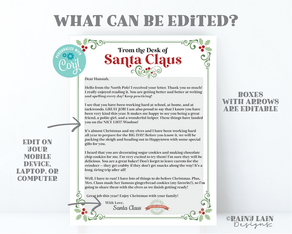 Editable Letter from Santa Letter Nice List Letter Christmas Printable Santa Kit Santa Approved Official Nice List Printable