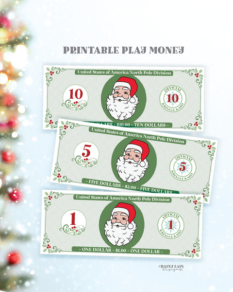 Santa Money Printable North Pole Play Money, Christmas Stocking Stuffer, Kids Morning Activity, Dollar Bill, Xmas, Holiday, Instant Download
