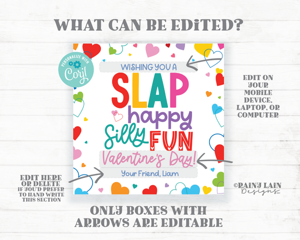 Slap Bracelet Valentine, Slap Happy Silly Fun Valentine's Day Gift Tag, Preschool Classroom, Printable, Non-Candy, Editable Digital Download