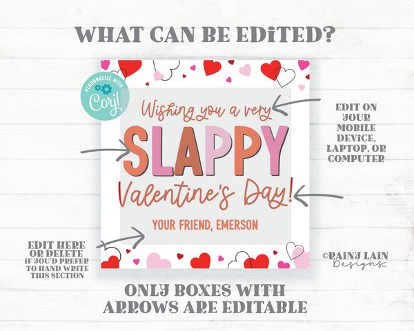 Slap Bracelet Valentine, Slappy Valentine's Day Tag, Non-Candy Valentine