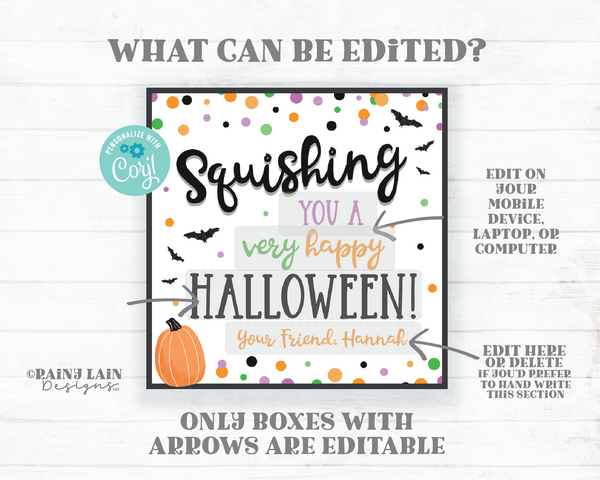 Squishing You a Happy Halloween Tag Squish You Squishy Toy Squishee To Student From Teacher Squishies Classmate Squeeze Preschool Non-Candy