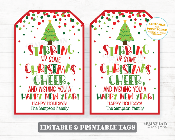 Stirring up Tag Christmas Cheer Wishing you a Happy New Year Holiday Rubber Spatula Spoon Bowl Baking set Whisk Kitchen Tools Gift Tag