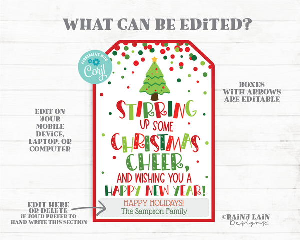 Stirring up Tag Christmas Cheer Wishing you a Happy New Year Holiday Rubber Spatula Spoon Bowl Baking set Whisk Kitchen Tools Gift Tag