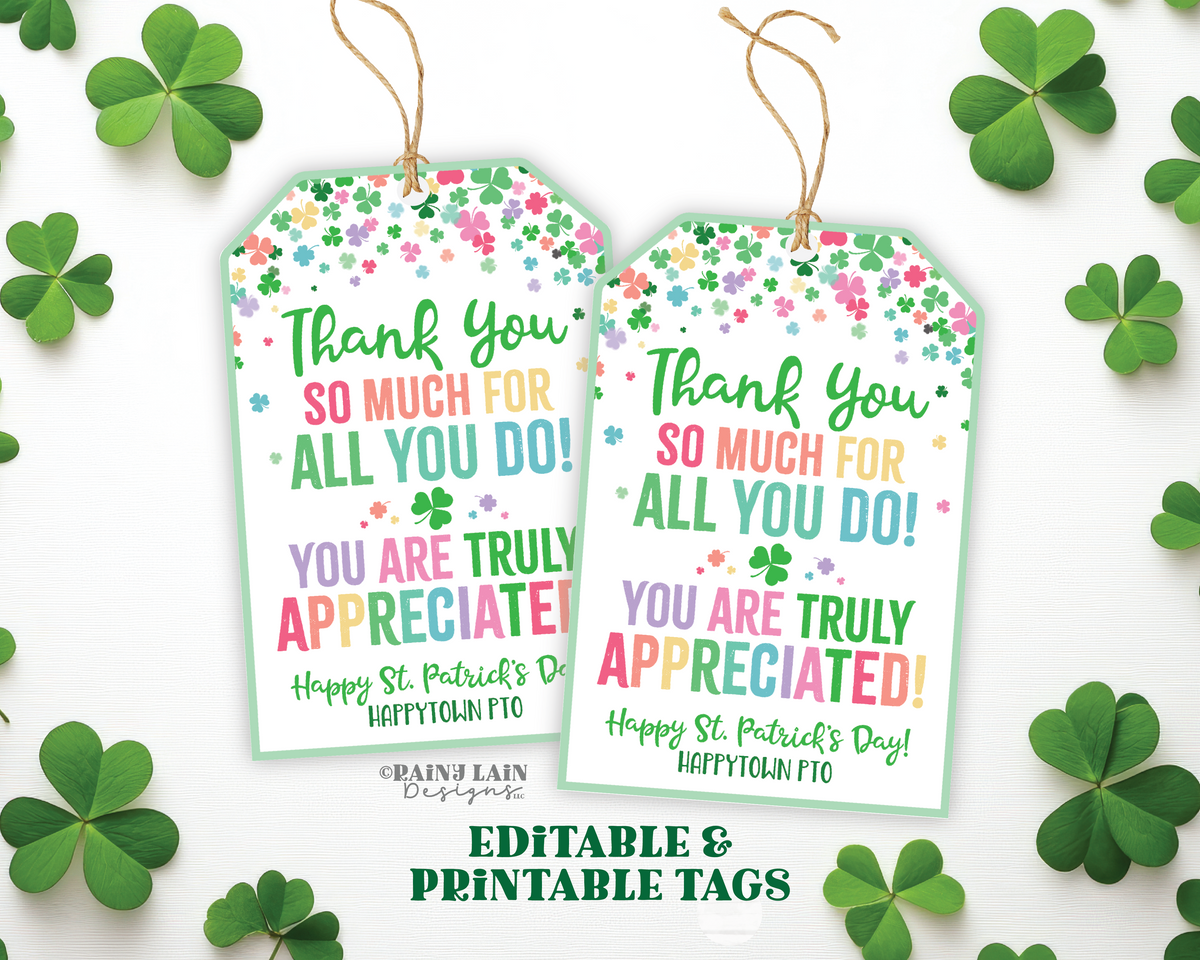 St Patrick's Day Gift Tag Thank You for all you do Staff Appreciation ...