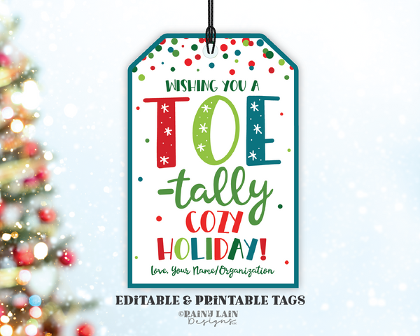 Toe-Tally Cozy Holiday Gift Tag, Fuzzy, Cozy, Christmas Socks, Pedicure, Manicure, Nail Polish Set, Friend Daycare Teacher Staff Spa