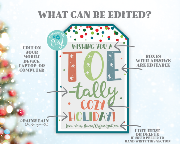 Toe-Tally Cozy Holiday Gift Tag, Fuzzy, Cozy, Christmas Socks, Pedicure, Manicure, Nail Polish Set, Friend Daycare Teacher Staff Spa
