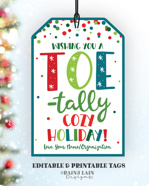 Toe-Tally Cozy Holiday Gift Tag, Fuzzy, Cozy, Christmas Socks, Pedicure, Manicure, Nail Polish Set, Friend Daycare Teacher Staff Spa