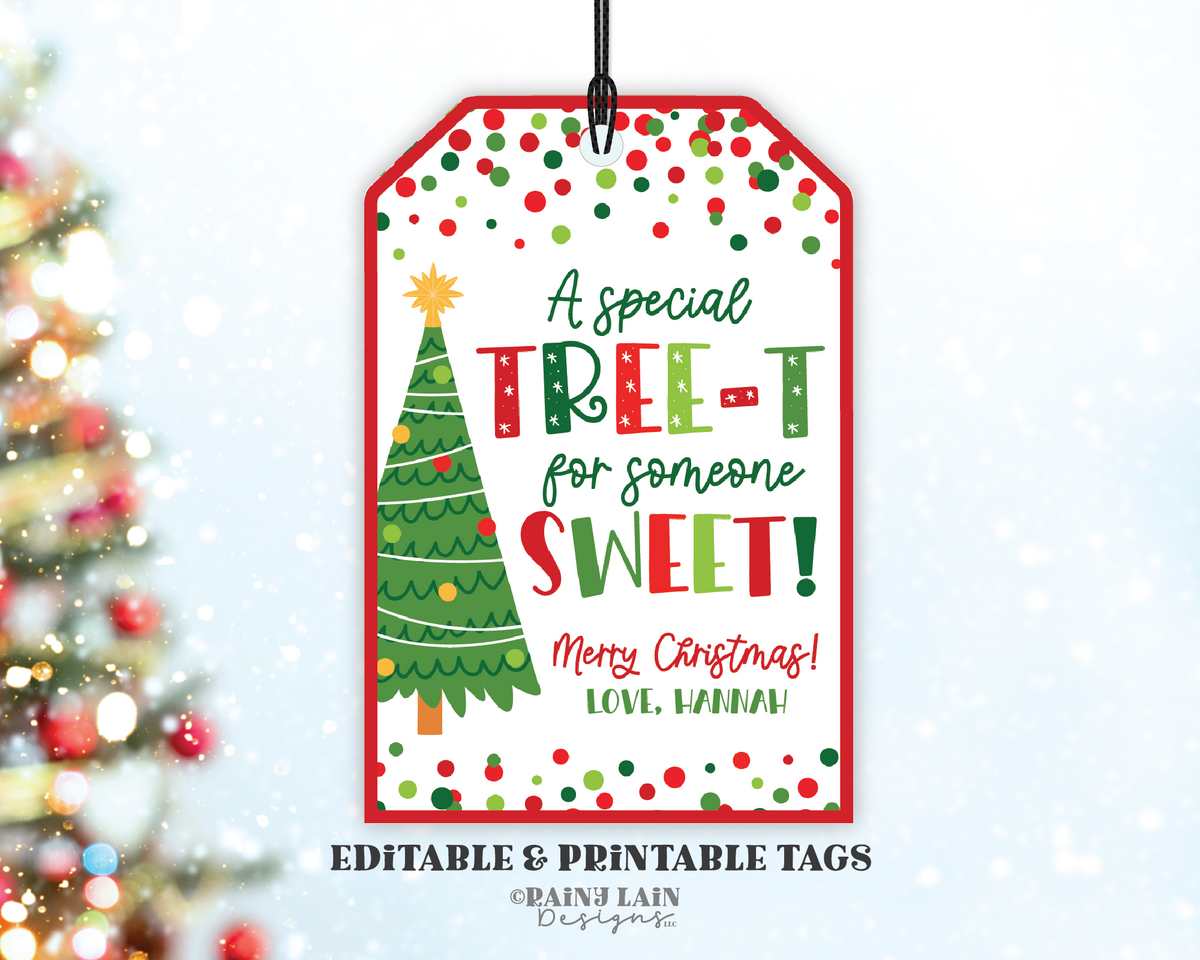 Editable Christmas Tree Gift Tag, Printable TREEt Tag, Holiday Printa