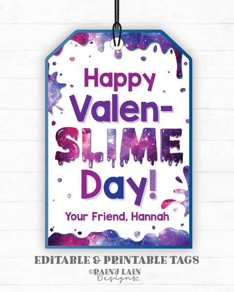 Happy Valenslimes Day Tag, Printable Slime Valentine, Butter Slime Valentine, Galaxy, Classroom Exchange, Classmate, Preschool, Non-Candy