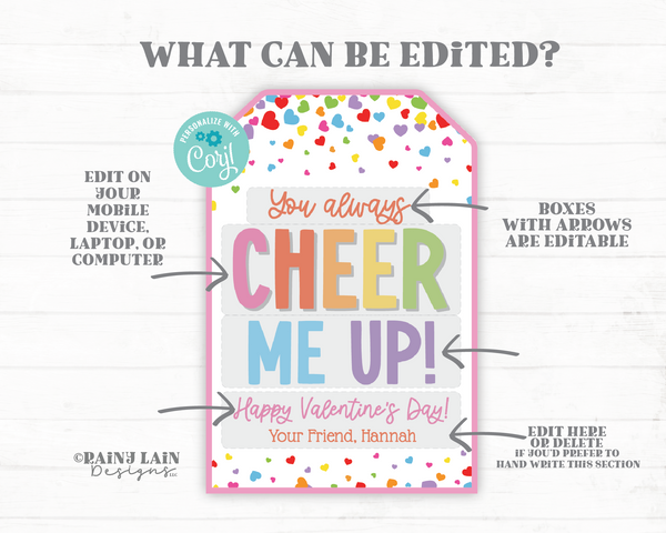 You Always Cheer Me Up Valentine Cheerleader Valentine, Cheerleading Valentine's Card, Valentines Day Gift Tag Downloadable, Team Valentine