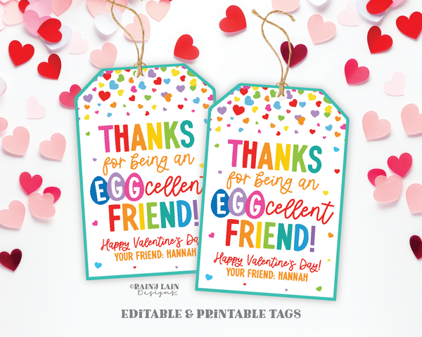Valentine's Day Printable Tag, Eggcellent Friend, Classroom Exchange, Surprise Egg Valentine, Team, Preschool, Editable, Teammate, Friend