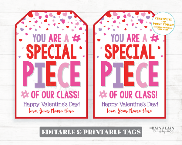 You're a Special Piece of our Class Editable Valentine Gift Tag Building Block Puzzle Classroom Digital Download From Teacher to Student